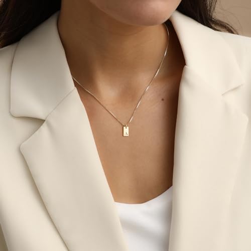 Initial Necklaces For Women 14K Gold Plated Letter Necklace Dainty Gold Name Necklace Personalized Initial Tag Pendant Necklace For Women Trendy Gold Jewelry
