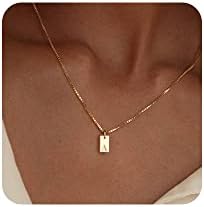 Initial Necklaces for Women 14K Gold Plated Letter Necklace Dainty Gold Name Necklace Personalized Initial Tag Pendant Necklace for Women Trendy Gold Jewelry