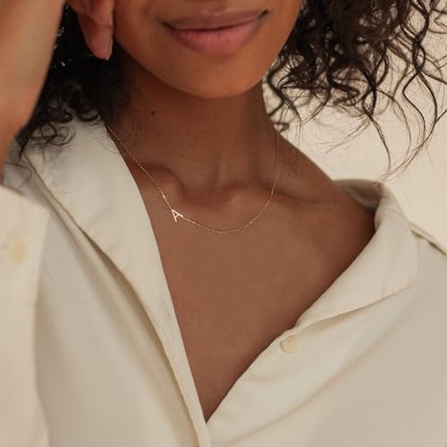 Initial Necklaces For Women Dainty Gold Letter Necklace 14k Gold Plated Sideways Initial Necklace Cute Name Simple Choker Necklaces For Women Trendy Jewelry Gifts