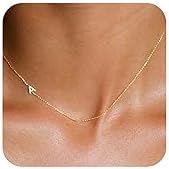 Initial Necklaces for Women Dainty Gold Letter Necklace 14k Gold Plated Sideways Initial Necklace Cute Name Simple Choker Necklaces for Women Trendy Jewelry Gifts