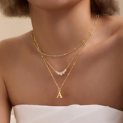 Initial Necklaces For Women Dainty Gold Letter Pendant Necklace 14k Gold Plated A-Z Name Necklaces Cute Charm Choker Necklace Fashion Accessories Non Tarnish Trendy Jewelry Gift