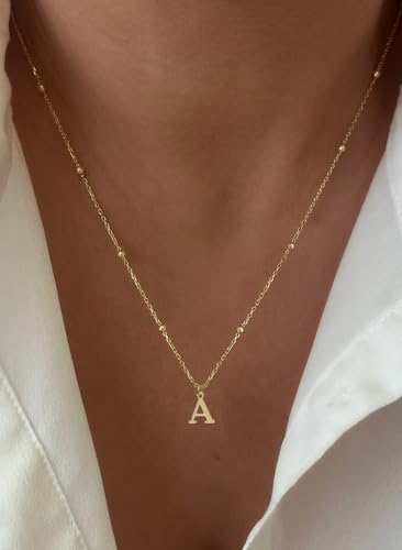 Initial Necklaces For Women Dainty Gold Letter Pendant Necklace 14k Gold Plated A-Z Name Necklaces Cute Charm Choker Necklace Fashion Accessories Non Tarnish Trendy Jewelry Gift