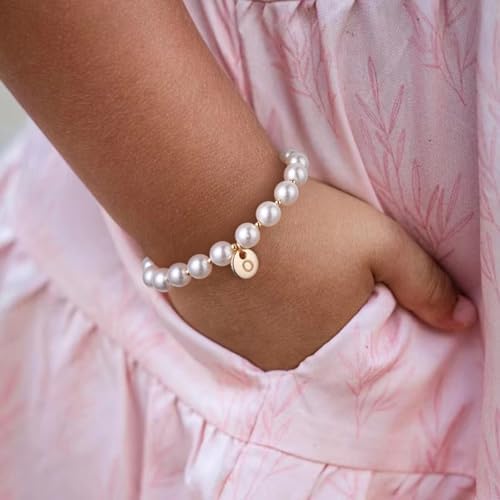 Initial Pearl Bracelet Flower Girl Bracelet Proposal Gifts For Girls Dainty Gold Pearl Bracelets With Letter A-Z Personalized Name Jewelry Birthday Christmas Wedding Party Gift For Her