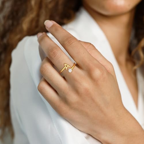 Initial Rings For Girls Women - Dainty 14K Gold Plated Dainty A - Z Initial Letter Rings No Tarnish Teen Girls Gifts Trendy Stuff Birthday Gifts For 5 6 7 8 9 10 Year Old Girl