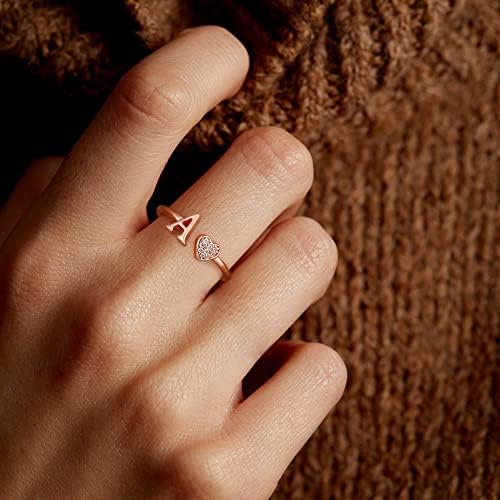 Initial Rings For Teen Girls - Heart Sterling Silver Rings For Teen Girls Child Gifts Jewelry For Teens 14K Gold/Rose Gold/Sterling Silver Plated Ring For Girls Kids Women Ring For Teenager Girls Gifts Adjustable-No Tarnish No R