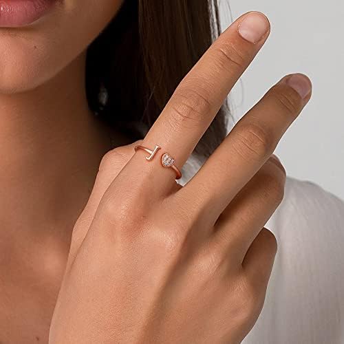 Initial Rings For Teen Girls - Heart Sterling Silver Rings For Teen Girls Child Gifts Jewelry For Teens 14K Gold/Rose Gold/Sterling Silver Plated Ring For Girls Kids Women Ring For Teenager Girls Gifts Adjustable-No Tarnish No R