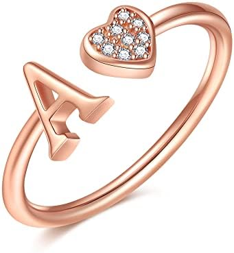 Initial Rings for Teen Girls - Heart Sterling Silver Rings for Teen Girls Child Gifts jewelry for teens 14K Gold/Rose Gold/Sterling Silver Plated Ring for Girls Kids Women Ring for Teenager Girls Gifts Adjustable-No tarnish No r