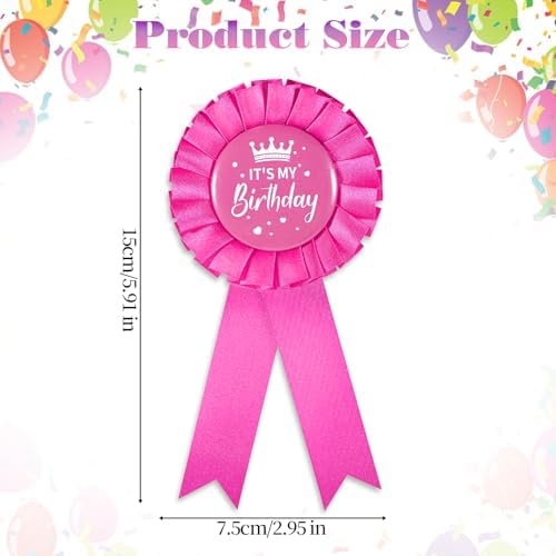 It's My Birthday Brooch Pink Satin Birthday Badge Pink Fabric Tinplate Badge Pin For Girls Party Decorations Gifting Party Favors