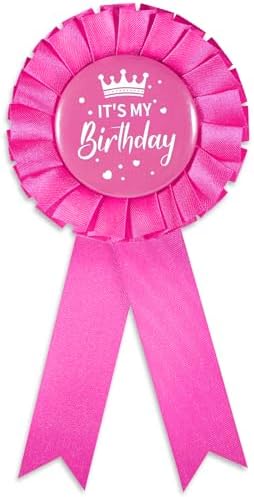 It's My Birthday Brooch Pink Satin Birthday Badge Pink Fabric Tinplate Badge Pin for Girls Party Decorations Gifting Party Favors