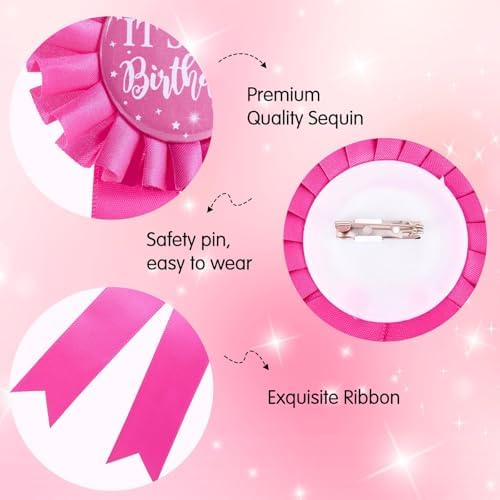It's My Birthday Brooch Pink Satin Fabric Happy Birthday Tinplate Badge Pin For Girls Award Badge Party Decoration