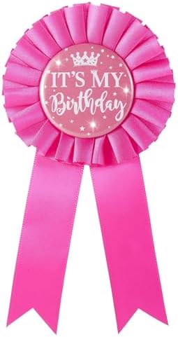 It's My Birthday Brooch Pink Satin Fabric Happy Birthday Tinplate Badge Pin for Girls Award Badge Party Decoration