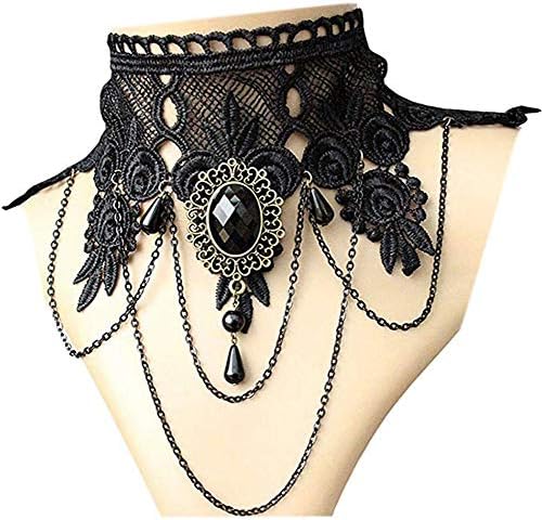 IWenSheng Halloween Costumes Jewelry For Women - Steampunk Black Lace Choker Necklace Gothic Jewelry Accessories Vampire Choker Necklace Costume For Teen Girls