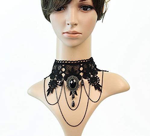 IWenSheng Halloween Costumes Jewelry For Women - Steampunk Black Lace Choker Necklace Gothic Jewelry Accessories Vampire Choker Necklace Costume For Teen Girls