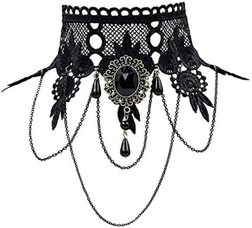 iWenSheng Halloween Costumes Jewelry for Women - Steampunk Black Lace Choker Necklace Gothic Jewelry Accessories Vampire Choker Necklace Costume for Teen Girls