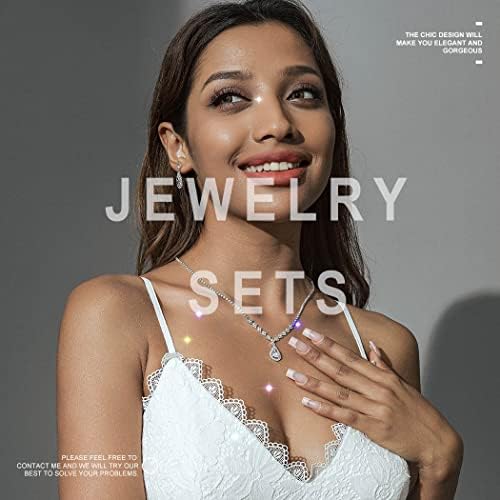 JAKAWIN 新娘银新娘项链耳环套装水晶婚礼首饰套装女士水钻颈链(3 件套)(NK144-3)