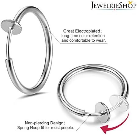 JewelrieShop Clip On Hoop Earrings For Women Fake Nose Ring Faux Lip Septum Ring Fake Cartilage Earrings Spring Endless Hoop Earrings Non Piercing Lobes Men (5 Pairs 13mm-25mm Mixed Colors/Sized)