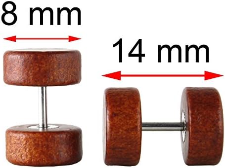 JewelrieShop Fake Plugs Wood Stud Earrings Fake Gauge Natural Wood Cheater Plugs Faux Gauges Earrings For Men Women (8-10mm 17 Gauges)
