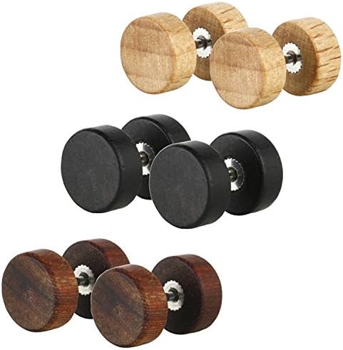 JewelrieShop Fake Plugs Wood Stud Earrings Fake Gauge Natural Wood Cheater Plugs Faux Gauges Earrings for Men Women (8-10mm 17 Gauges)