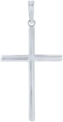 Jewelry America 14K White Gold Plain Slender Cross Pendant with High Polish