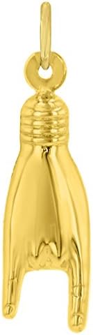 Jewelry America 14K Yellow Gold Mini Hand Charm Mano Cornuto Good Luck Sign Pendant