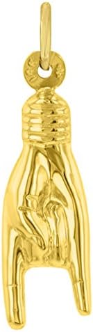 Jewelry America 14K Yellow Gold Mini Hand Charm Mano Cornuto Good Luck Sign Pendant