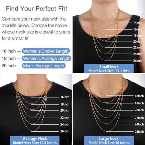 Jewlpire 18k Gold Plated 925 Sterling Silver Chain Necklace For Women 1.1mm Cable Chains Necklace Thin & Dainty & Sturdy Women's Chain Necklaces 14/16/17/18/20/22/24 Inches