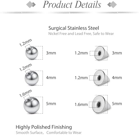 JFORYOU Fake Eyebrow Ring Fake Lip Labret Studs Replacement Balls Spike With 100pcs Sticker Non-Piercing Body Jewelry Fake Skin Piercing