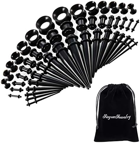 JieyueJewelry 50 Pieces Ear Stretching Kit 14G-00G Acrylic Tapers and Plugs + Silicone Tunnels - Ear Gauges Expander Set Body Piercing Jewelry