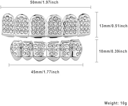 JINAO Diamond Grills For Your Teeth 14K Gold Plated Iced Out Mouth Teeth Grillz Top Bottom Tooth Caps Hip Hop Bling New Gold Silver Grill For Men Women Costume Jewelry