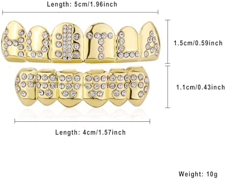 JINAO Gold Grill 14K Gold Plated Iced Out Teeth Grillz Top Bottom Tooth Caps Hip Hop Bling Gold Shiny Mouth Grills For Your Teeth