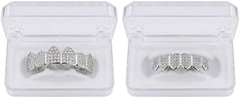 JINAO Grillz Diamond Grills For Your Teeth For Men Women 18K Gold Plated Iced Out Macro Pave Cubic Zirconia Mouth Grill With Extra Molding Bars Included