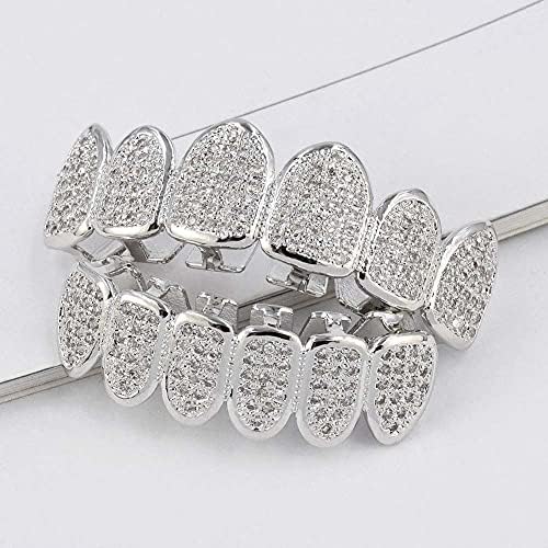 JINAO Grillz Grills For Your Teeth Simulated Diamond Teeth Grillz With Extra Molding Bars Included 18K Gold Plated All Iced Out Cubic Zirconia Golden Teeth For Men Women