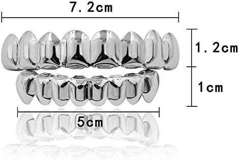 JINAO Grillz Teeth Men - Grills For Your Teeth 8 Top & Bottom Set 18K Gold-Plated Brass Dental Grills With Molding Bars Unisex Hip-Hop Rapper Costume Accessory