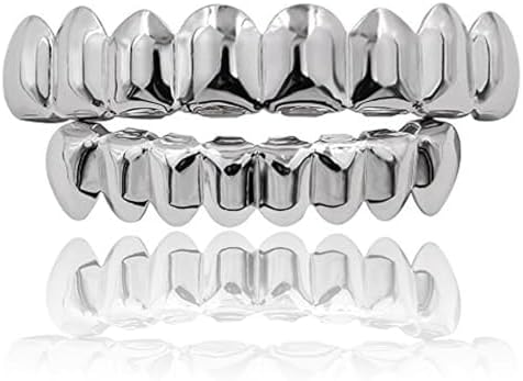 JINAO Grillz Teeth Men - Grills for Your Teeth 8 Top & Bottom Set 18K Gold-Plated Brass Dental Grills with Molding Bars Unisex Hip-Hop Rapper Costume Accessory