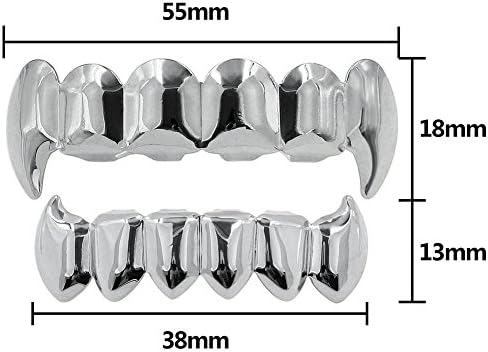JINAO Vampire Teeth Fang Grillz 18K Gold Silver Plated Hip Hop Fangs Top Bottom Teeth Grills For Your Teeth Set For Men And Women