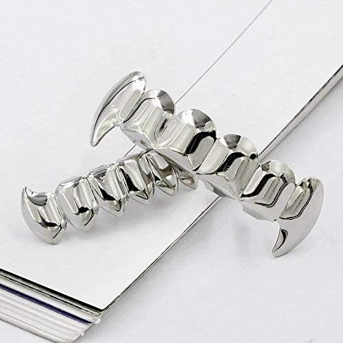 JINAO Vampire Teeth Fang Grillz 18K Gold Silver Plated Hip Hop Fangs Top Bottom Teeth Grills For Your Teeth Set For Men And Women