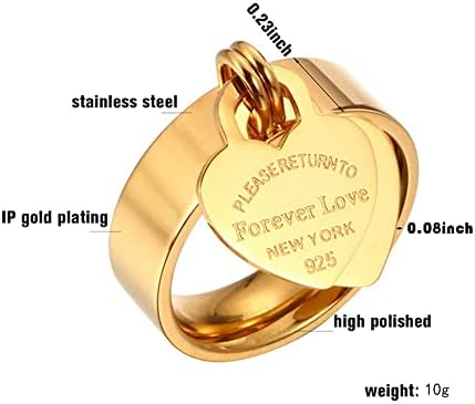 JINHUI Rings With Charms For Girlfriend 6mm Heart Dangle Ring Graducation Gift 18k Gold Plated Ring Engraved Promise Ring Jewelry