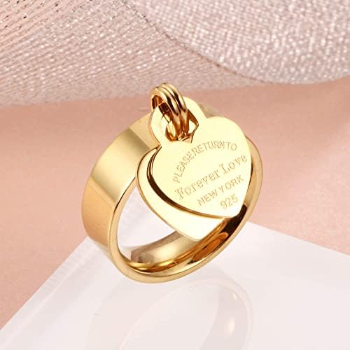 JINHUI Rings With Charms For Girlfriend 6mm Heart Dangle Ring Graducation Gift 18k Gold Plated Ring Engraved Promise Ring Jewelry