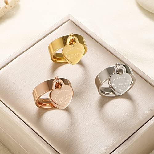 JINHUI Rings With Charms For Girlfriend 6mm Heart Dangle Ring Graducation Gift 18k Gold Plated Ring Engraved Promise Ring Jewelry