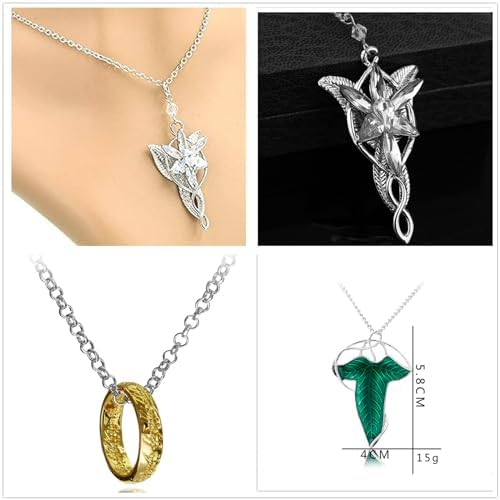 JinYu 3 Set Green Tree Leaf Enamel Pins Brooch Pendant Necklace Engraved Gold Tone The Ring Pendant Necklace For Fans Cosplay Costume Jewelry