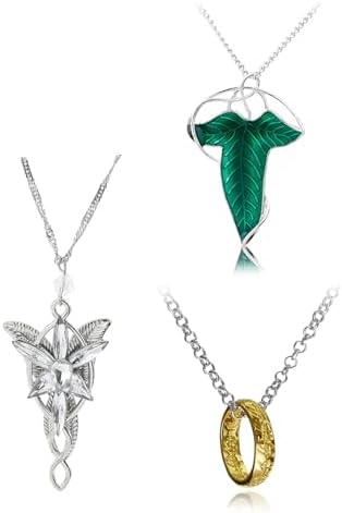 JinYu 3 Set Green Tree Leaf Enamel Pins Brooch Pendant Necklace Engraved Gold Tone The Ring Pendant Necklace for Fans Cosplay Costume Jewelry