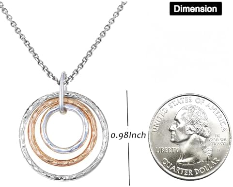 Jojomina Mixed Metal Gold And Silver Two Tone Necklace For Women Hammered Circle Hoop Pendnat Necklaces Jewelry Trendy