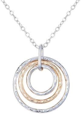 Jojomina Mixed Metal Gold and Silver Two Tone Necklace for Women Hammered Circle Hoop Pendnat Necklaces Jewelry Trendy