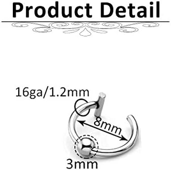 Jovivi 2 Pairs 16g Stainless Steel Fake Lip Ear Nose Stud Ring Clip On Cartilage Non Piercing Rings Hoop Gothic