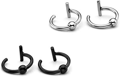 Jovivi 2 Pairs 16g Stainless Steel Fake Lip Ear Nose Stud Ring Clip On Cartilage Non Piercing Rings Hoop Gothic