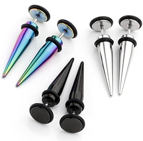 Jovivi 6pcs Mixed Colors 16G Stainless Steel Taper With O-ring Fake Gauges Cheater Illusion Ear Plug Earrings Body Percing Jewelry