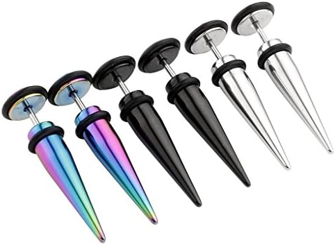 Jovivi 6pcs Mixed Colors 16G Stainless Steel Taper with O-ring Fake Gauges Cheater Illusion Ear Plug Earrings Body Percing Jewelry