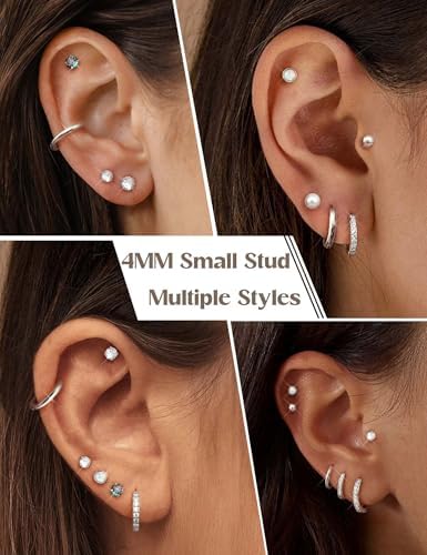 Jstyle Hypoallergenic Stud Hoop Earrings For Women Small Flat Back Surgical Stainless Steel Earrings For Sensitive Ears Trendy Silver Hoops Cartilage Earring Stacks Set Multiple Piercing Jewelry Gifts