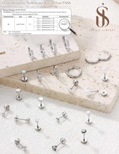 Jstyle Hypoallergenic Stud Hoop Earrings For Women Small Flat Back Surgical Stainless Steel Earrings For Sensitive Ears Trendy Silver Hoops Cartilage Earring Stacks Set Multiple Piercing Jewelry Gifts