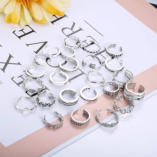 Jstyle Open Toe Rings Set For Women Men Adjustable Vintage Retro Knuckle Ring Toe Finger Tail Ring Beach Foot Jewelry